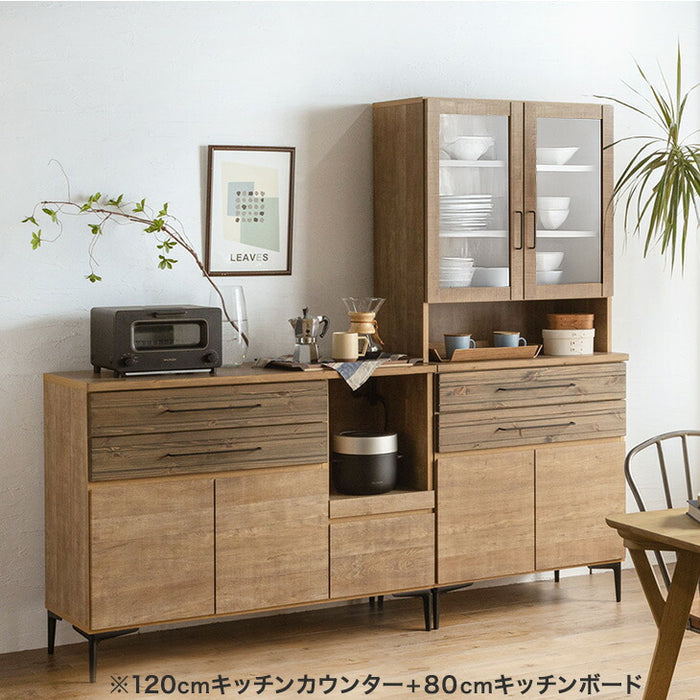 [ 幅80cm] ヴィンテージ調 食器棚 キッチンボード ダイニングボード キッチンキャビネット 国産 完成品 幅80 カップボード キッチン収納 引き出し 収納【超大型商品】【搬入設置込み】〔70800012〕