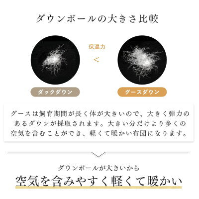 [シングル] コインランドリーで洗える羽毛布団 ホワイトグースダウン93％ CILゴールドラベル 30マス立体キルト 400dp以上 かさ高165mm以上 7年保証 日本製 ウォッシャブル  〔39100153〕