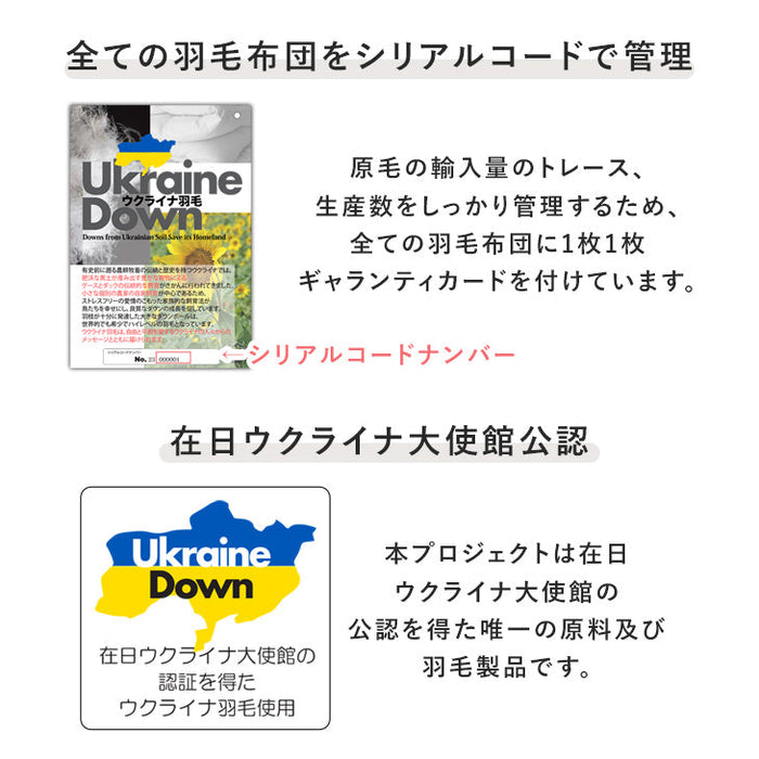 【ウクライナ支援】[ダブルロング] 羽毛布団 日本製 増量1.7kg ホワイトダックダウン 93% 立体キルト 400dp以上 洗浄度1200mm かさ高165mm以上 ゴールドラベル 〔39100348〕
