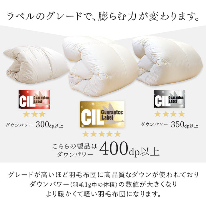 【ウクライナ支援】[ダブルロング] 羽毛布団 日本製 増量1.7kg ホワイトダックダウン 93% 立体キルト 400dp以上 洗浄度1200mm かさ高165mm以上 ゴールドラベル 〔39100348〕