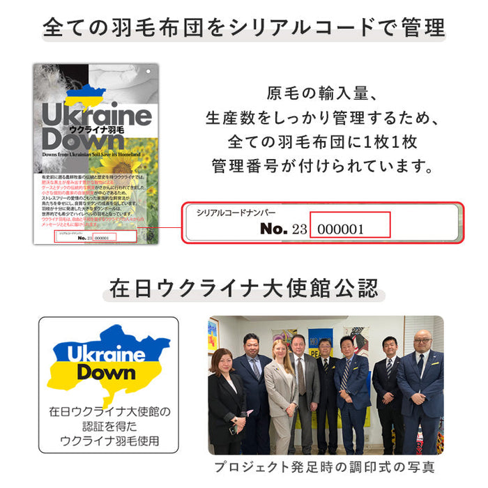 [ダブル] 平和の羽毛 マザーグース 超増量 ウクライナ産 グース 95% 日本製 羽毛布団 二層キルト 60サテン 綿100％ 440 dp以上  洗浄度1500mm 抗菌 防臭 防ダニ ブラックラベル 〔39100358〕