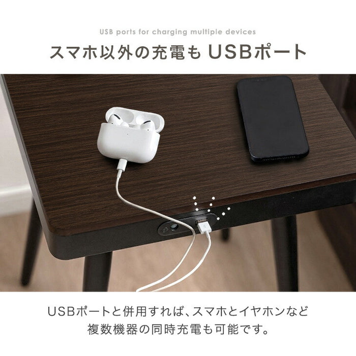 スピーカー内蔵 テーブル ワイヤレス接続＆充電 USB ライト付き ベッドサイドテーブル 木製〔41900039〕