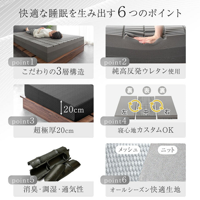 [シングル] 3層×3ゾーン 寝心地フルカスタム プレミアム 純高反発マットレス 3つ折り 極厚 20cm 3層構造 〔43300148〕