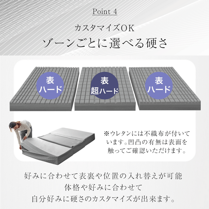 [シングル] 3層×3ゾーン 寝心地フルカスタム プレミアム 純高反発マットレス 3つ折り 極厚 20cm 3層構造 〔43300148〕