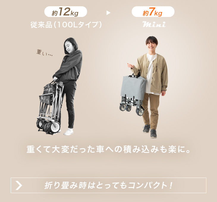 軽量&コンパクト キャリーワゴン 43L ストッパー付 耐荷重80kg 軽量 7kg 折りたたみ キャリーカート〔44400021〕