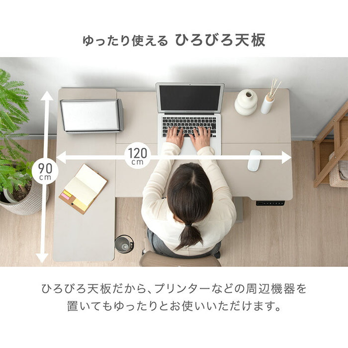 【新発売記念プライス】［幅120］電動昇降デスク L字 USB付 無段階 高さ調整 メモリ機能 耐荷重80kg 静音設計 昇降テーブル〔45400149〕