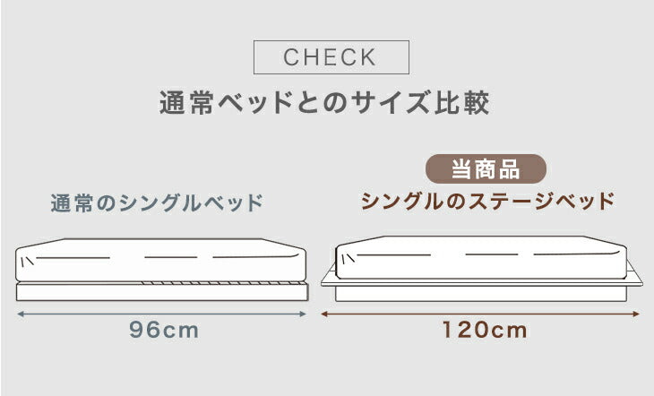 ［シングル］ステージベッド ベッドフレーム 木目調 ベッド下収納 傷防止フェルト ローベッド〔49600214〕