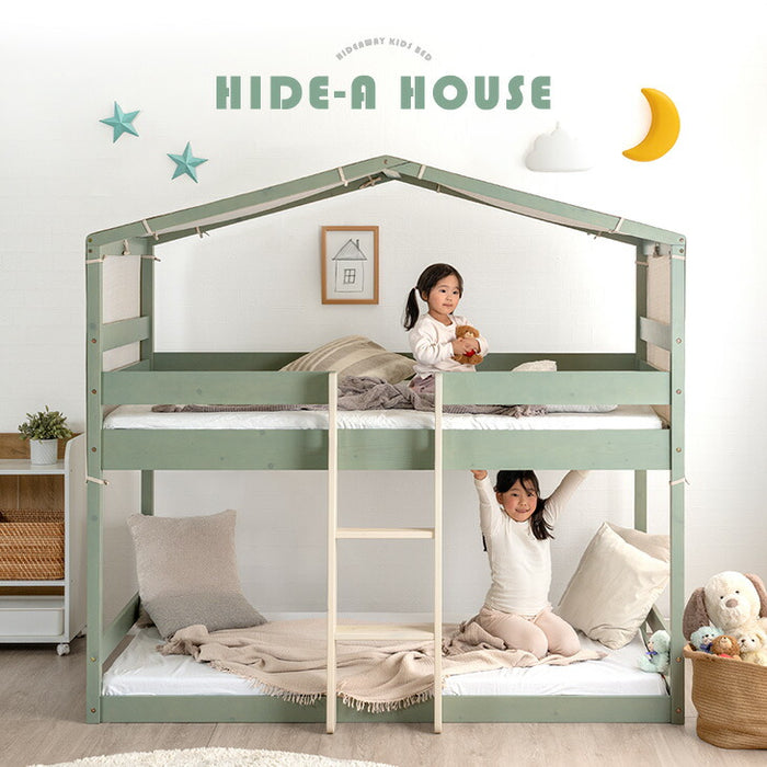 【新発売記念プライス】 屋根付き 二段ベッド 天然木 垂直はしご 角丸設計 北欧 キッズベッド【玄関渡し】【超大型商品】〔49600386〕