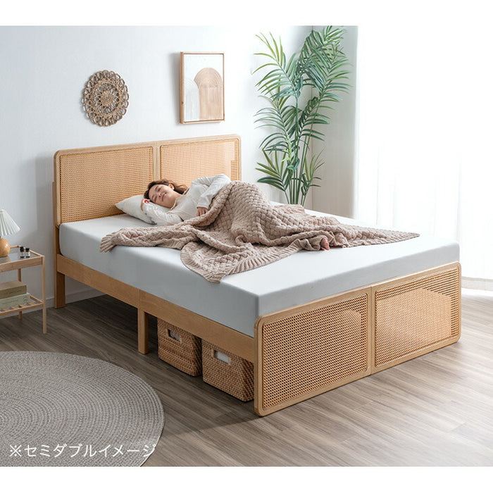 ［セミダブル］ラタン調 ベッドフレーム ベッド すのこベッド 木製 北欧〔49600431〕