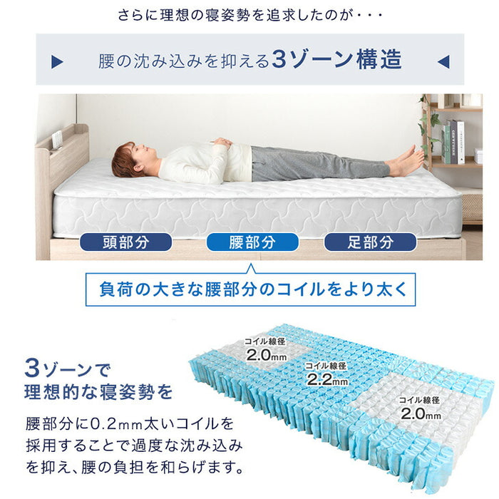 ダブル］すのこベッド 3ゾーン構造 ポケットコイルマットレス付 宮棚