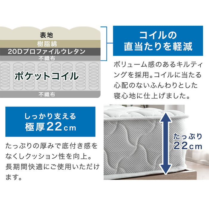 ダブルスプリングマットレス&すのこセット ダブル］すのこベッド 3ゾーン構造 ポケットコイルマットレス付 宮棚