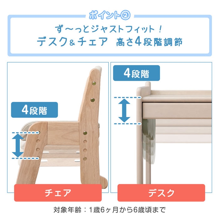 現役ママが考えた キッズデスク チェアセット 高さ調整 タブレットスタンド〔49604050〕