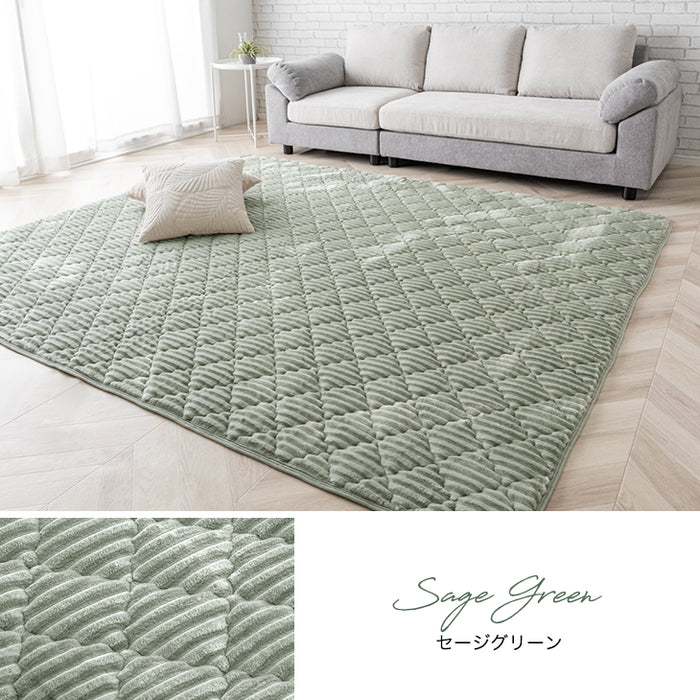 ［190×190］洗える ストライプ フランネル キルトラグ ホットカーペット対応 防菌 防臭 防ダニ 床暖房対応 滑り止め〔61300051〕