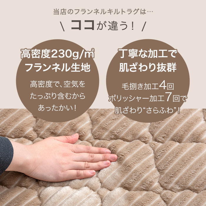 ［130×190］極厚50mm フランネルラグ カバーリング 洗える 滑り止め付 ホットカーペット対応 キルトラグ ラグ ラグマット〔61300077〕