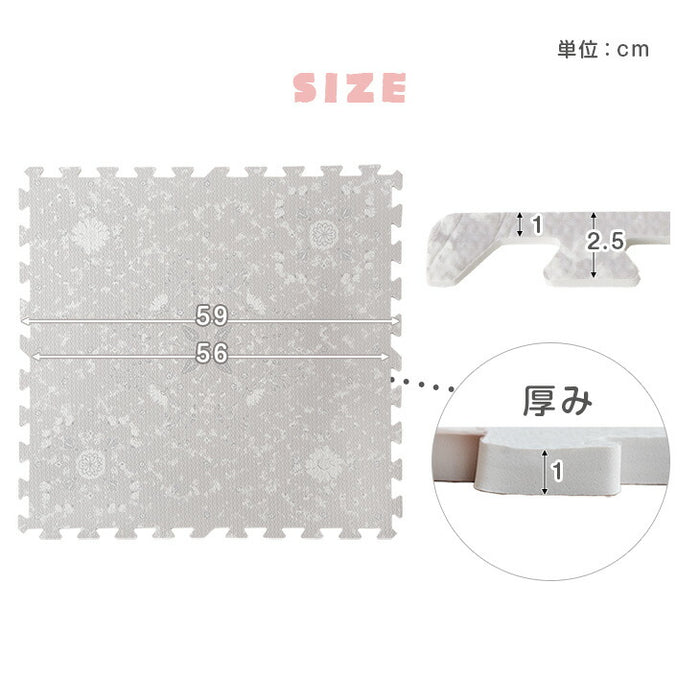 【新発売記念プライス】[12畳] 花柄 ジョイントマット大判 59cm 安心 低ホル 洗える 1級防音 抗菌 防臭 床暖房対応 サイドパーツ付 フローリング〔99900616〕