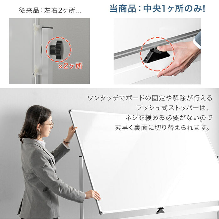 【新発売記念プライス】法人様限定 ホワイトボード 120×90 高さ調整可能 回転式 壁面取付 マグネット対応 〔64500010〕