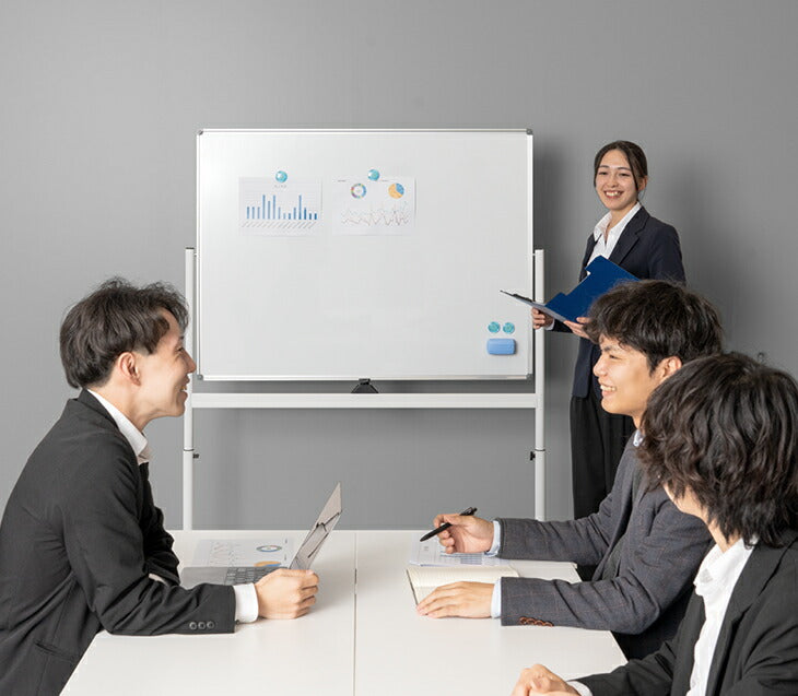 【新発売記念プライス】法人様限定 ホワイトボード 120×90 高さ調整可能 回転式 壁面取付 マグネット対応 〔64500010〕