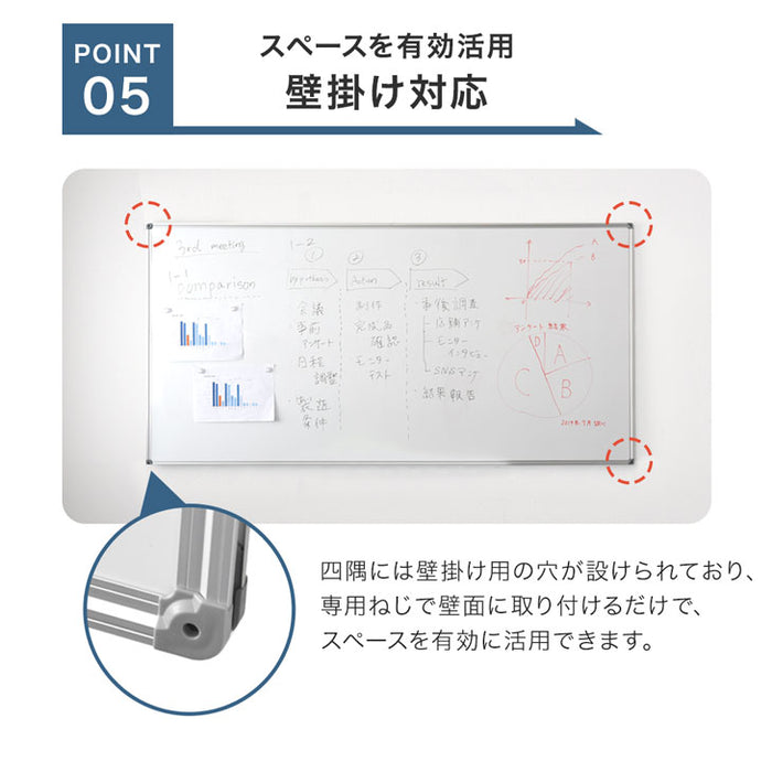【新発売記念プライス】法人様限定 ホワイトボード 120×90 高さ調整可能 回転式 壁面取付 マグネット対応 〔64500010〕
