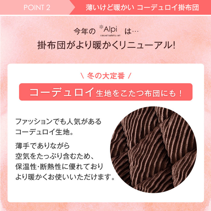 [2点セット] 69×69こたつテーブル＋コーデュロイ掛け布団 石英管ヒーター 手洗いOK 1年保証〔68140011〕