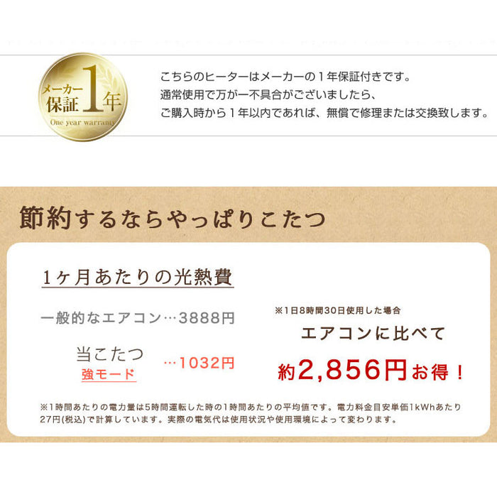 [1人用] [3点セット] [幅70×奥行50cm] パーソナルこたつセット 高さ3段階調節 石英管ヒーター 1年保証〔68140111〕
