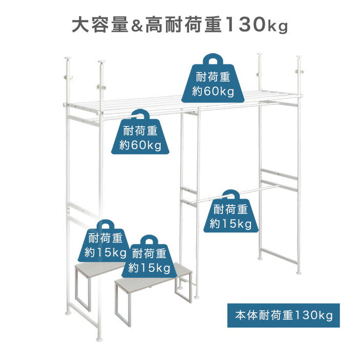 カーテン付 突っ張りハンガーラック 幅120-218cm 2段 大容量 クローゼット 伸縮 耐荷重130kg 壁面収納〔68250019〕