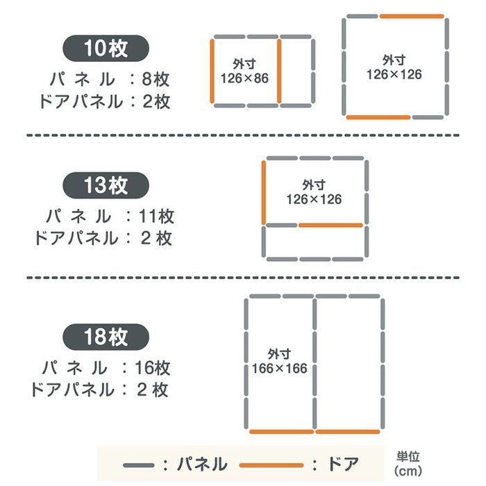 【新発売記念プライス】［10枚］ペットサークル 組替自在 2ドア 扉付き 滑り止め 正方形〔72500012〕