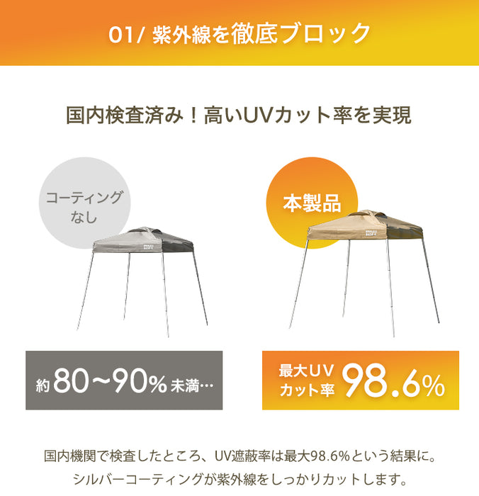 [1.5×1.5m] ワンタッチ タープテント サイドシート1枚付 コンパクト 軽量 簡単 収納バッグ付き 日除け〔74100001〕