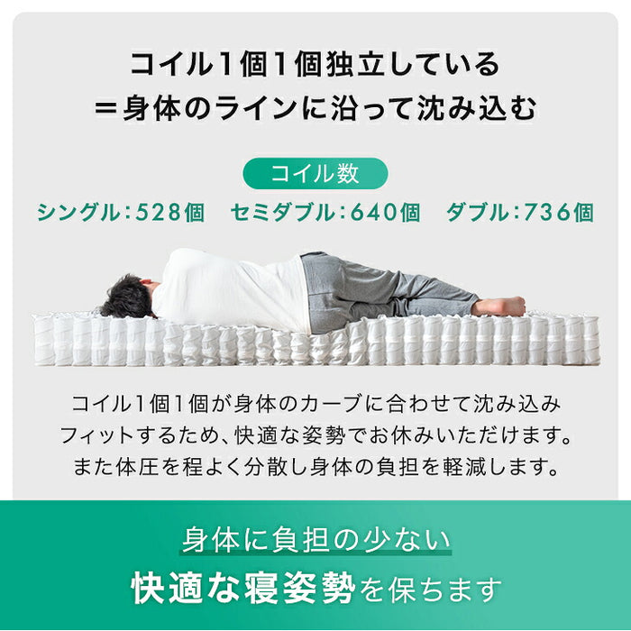 ［ダブル］スーパーハード ポケットコイル マットレス 三つ折り 極厚25cm ニット生地〔77501310〕