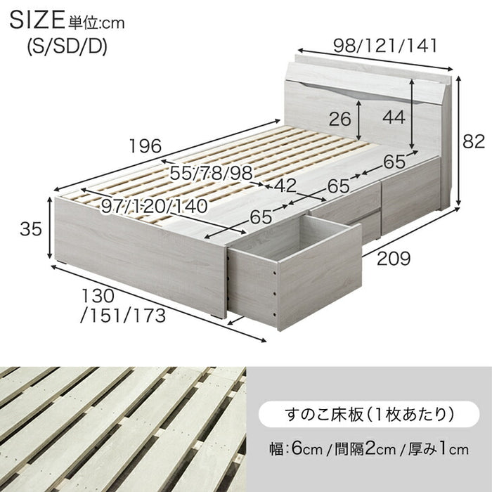 【新発売記念プライス】［シングル］まるでタンスの収納力 大容量 収納付きベッド ベッドフレーム USB付き2口コンセント LEDライト【超大型商品】〔81200000a〕
