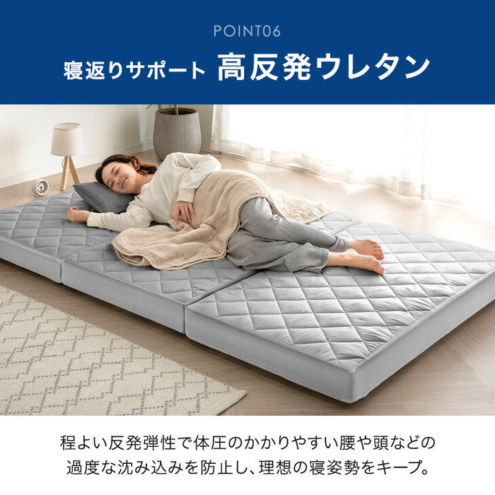 【新発売プライス】[セミダブル] すのこ一体型 敷布団 厚さ 10cm 高反発 マットレス すのこマット 折りたたみ 3つ折り 湿気対策 布団干し〔81900094〕