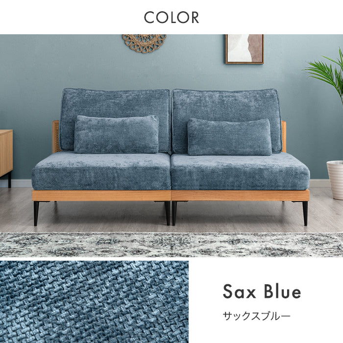 組み換えOK  洗える カバーリング ソファ 3人掛け クッション ソファベッド フロアソファ ラタン調 ファブリック木枠 〔82500028〕