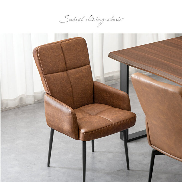［単品］回転式 ダイニングチェア ハイバック 肘付き スチール脚 レザー調 北欧〔83200098〕