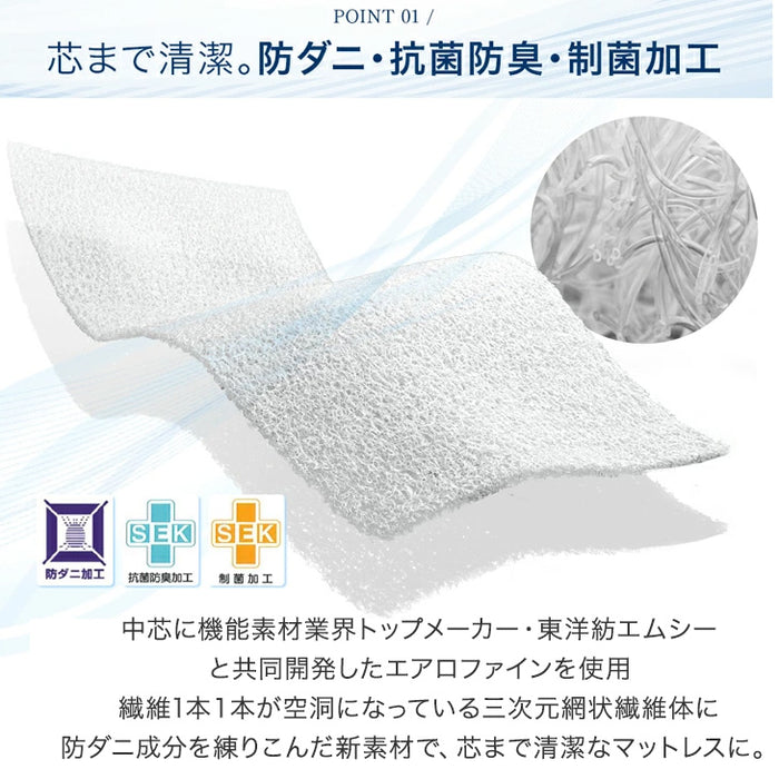 ［シングル］高反発マットレス 厚さ10cm メッシュ 固め 中芯までW防ダニ仕様 テイジン 〔83700000〕