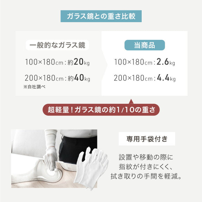 【新発売記念プライス】［100×180］割れない 折りたたみ 全身鏡 2面鏡 超軽量 割れない鏡 割れないミラー フィルムミラー 姿見 鏡【超大型商品】〔83800011〕