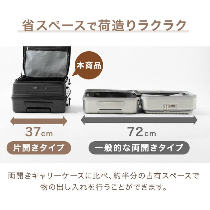 機内持ち込みOK キャリーケース Sサイズ 省スペース 片開き 多機能 フロントオープン 充電 USB type-c カップホルダー スマホスタンド スーツケース 軽〔84200016〕