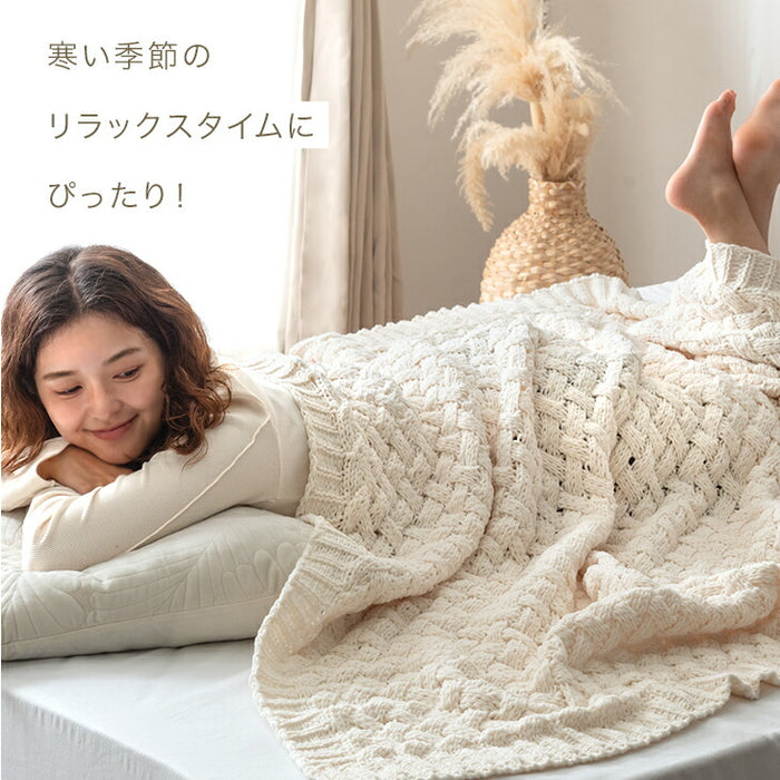 【新発売記念プライス】［ダブル］moket light ブランケット 洗える ニット 手編み 毛布 冬用  〔91500004〕