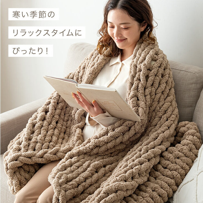 【新発売記念プライス】［シングル］moket ブランケット 洗える ニット 手編み 収納ケース付き 毛布 〔91600002〕
