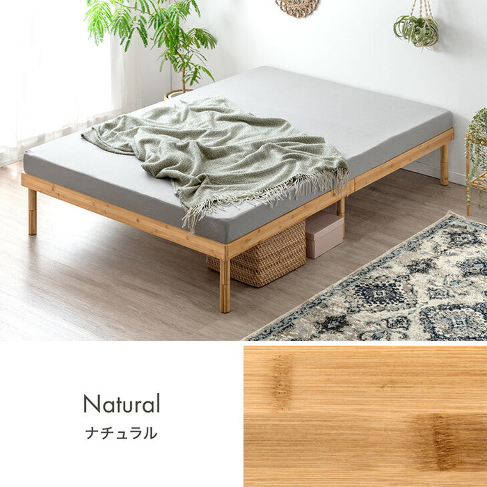 ［セミダブル］天然竹 すのこベッド マットレスセット 3段階 高さ調節 ポケットコイル 極厚22cm〔99910901〕