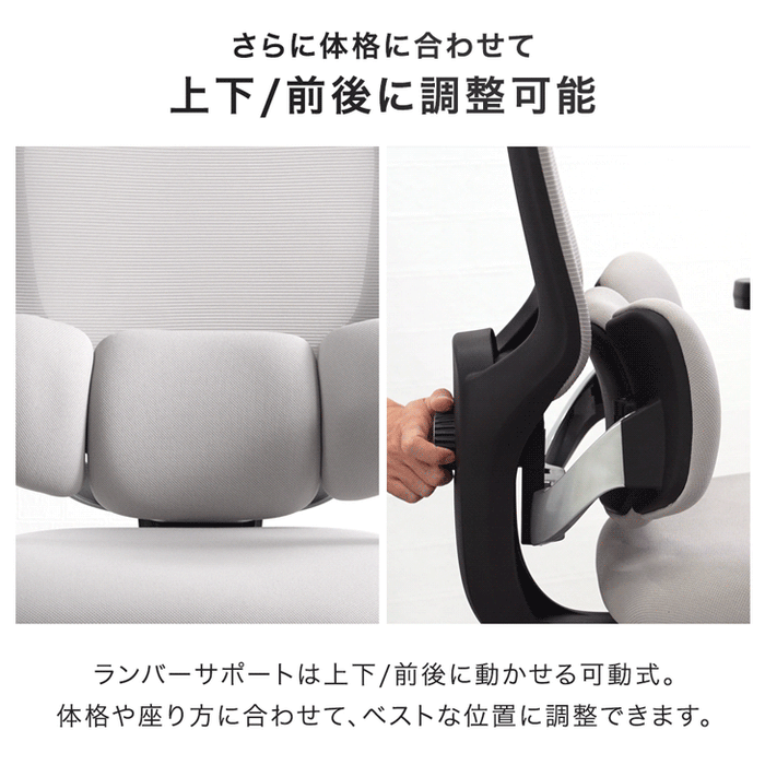 腕まで快適 4Dアームレスト 可動ランバーサポート メッシュ オフィス