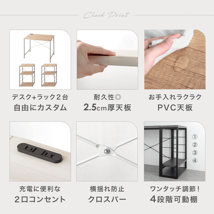 ラック付き デスク 組み換えOK コンセント付き L字 収納 在宅勤務〔99900540〕