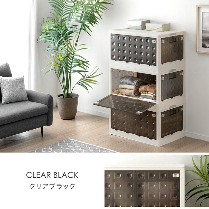 【新発売記念プライス】〔3段・30L〕5面開閉 収納ボックス お掃除ロボ対応 木脚 & キャスター付き 折りたたみ 〔99900770〕