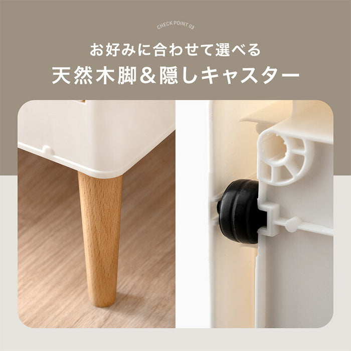 【新発売記念プライス】〔3段・100L〕5面開閉 収納ボックス お掃除ロボ対応 木脚 & キャスター付き 折りたたみ 〔99900800〕