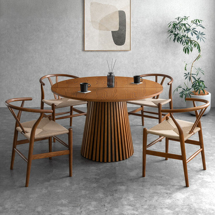 ［幅120-180cm］伸長式 ダイニングテーブルセット 5点セット 4人掛け 円形 木製 格子脚 北欧 【玄関渡し】【超大型商品】〔99901310〕