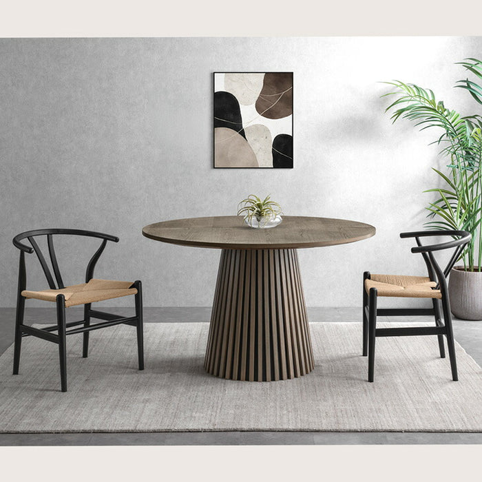 ［幅120-180cm］伸長式 ダイニングテーブルセット 5点セット 4人掛け 円形 木製 格子脚 北欧 【玄関渡し】【超大型商品】〔99901310〕