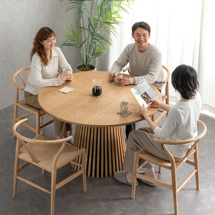 ［幅120-180cm］伸長式 ダイニングテーブルセット 5点セット 4人掛け 円形 木製 格子脚 北欧 【玄関渡し】【超大型商品】〔99901310〕