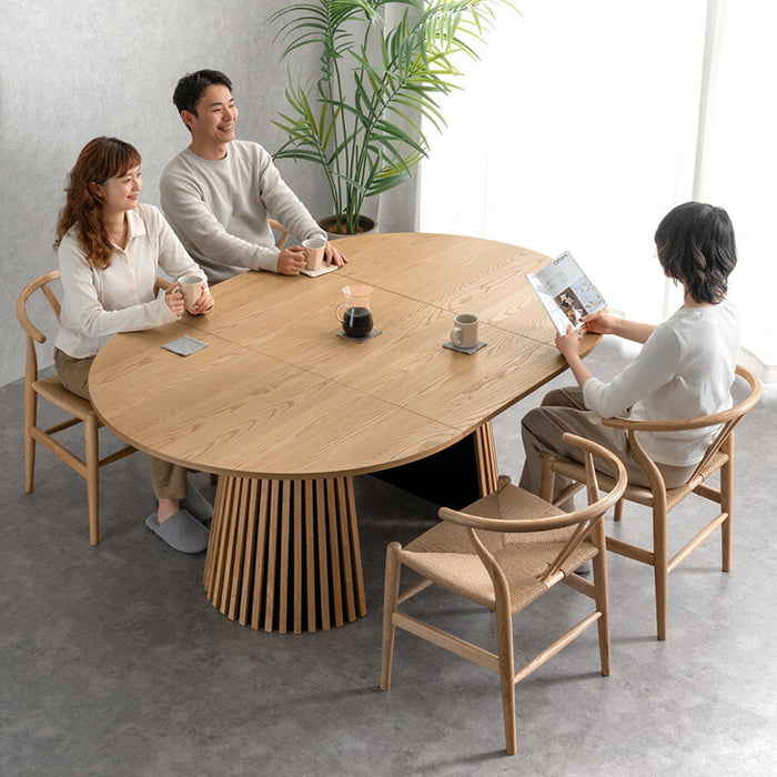 ［幅120-180cm］伸長式 ダイニングテーブルセット 5点セット 4人掛け 円形 木製 格子脚 北欧 【玄関渡し】【超大型商品】〔99901310〕