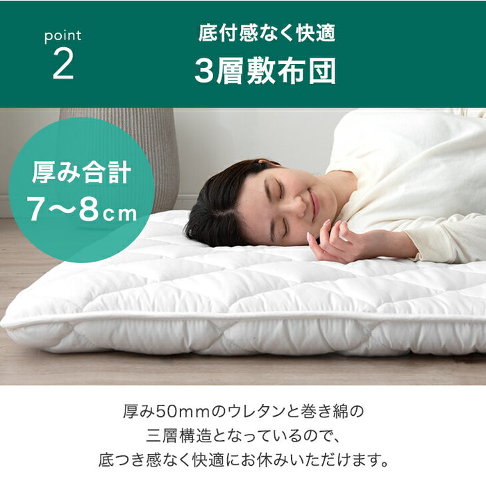 [セミダブル] ウレタン入り 三層敷布団 日本製 洗える 抗菌 防臭 防ダニ 敷布団 敷き布団 布団 軽量 来客用 〔85500043〕