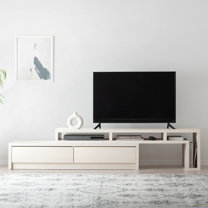 幅155-260］伸縮式 テレビ台 セラミック調 木目調 完成品 ローボード