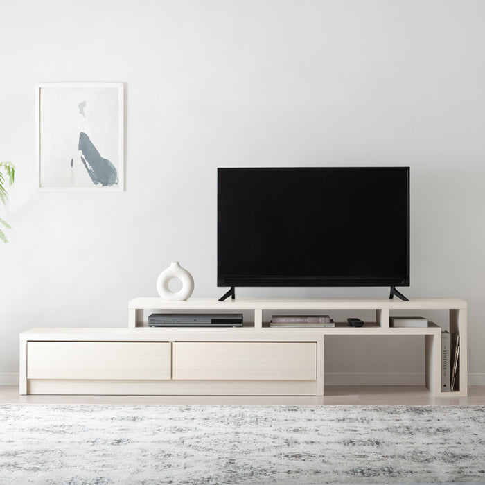 幅155-260］伸縮式 テレビ台 セラミック調 木目調 完成品 ローボード