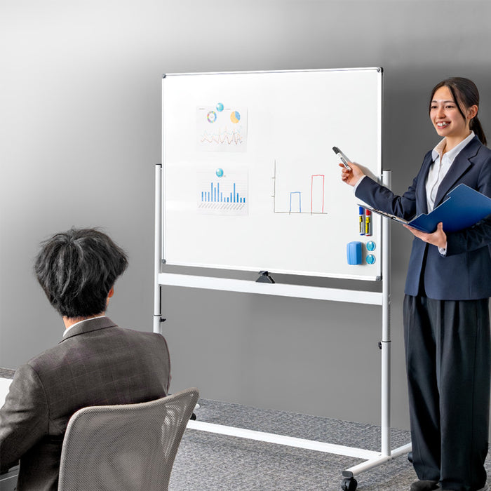 【新発売記念プライス】法人様限定 ホワイトボード 120×90 高さ調整可能 回転式 壁面取付 マグネット対応 〔64500010〕